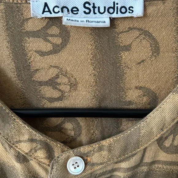 Acne Studios Men's Yellow/Green Peace Long Sleeve Button Up